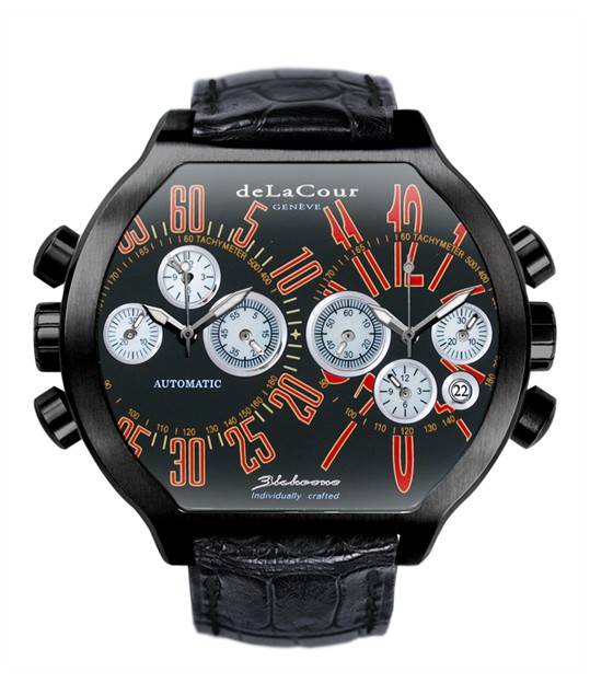 Replica DeLaCour BiChrono S2 Steel PVD Black and Red WAST2236-0982 Replica Watch